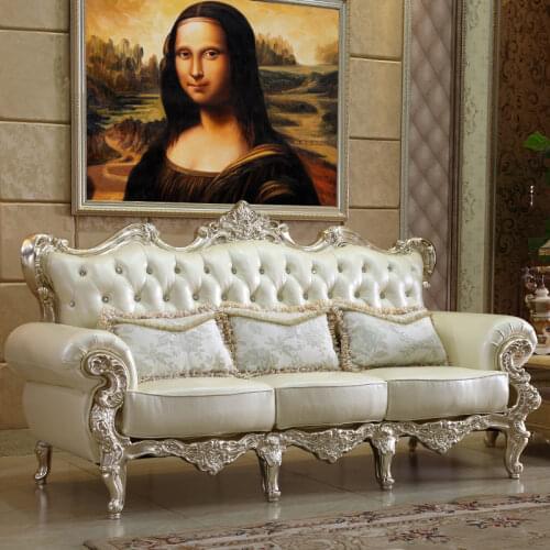 European Leather Sofa High-end Leather Art Combination Luxury Solid Wood Villa Gold Leaf Palace Sofa Large Apartment Furniture