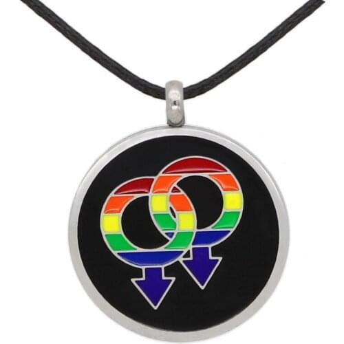 Titanium Steel Homosexual Jewelry Rainbow Color Sign Gay Necklace Black Round Pendant Long Chain LGBT Bijoux Choker Collier Gift