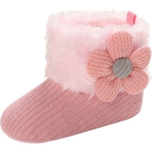 Newborn Baby Girl Flower Cotton Knitting Boots Casual Shoes First Walker 0-18M Infant Non-slip Soft Sole Shoe
