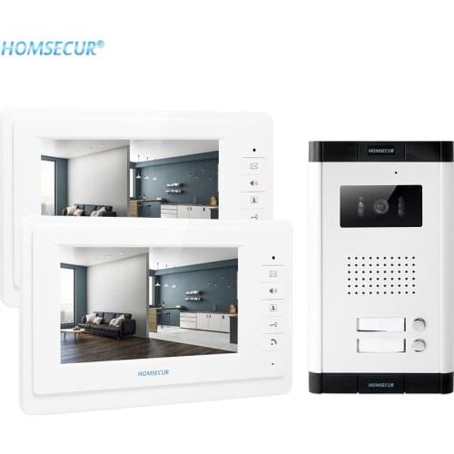 HOMSECUR HandsFree 4 Wire 7" Video Door Intercom Call System Mute Mode 700TVLine Aluminum alloy Camera for 2 Families/Apartments
