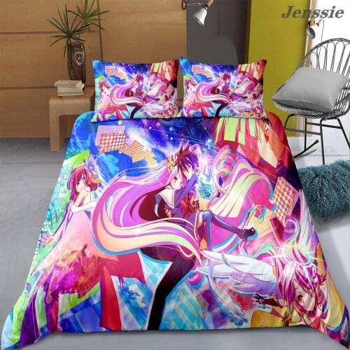 NO GAME NO LIFE Bedding Set Cartoon Anime Printed Duvet Cover Childrens Duvet Cover Single Double Queen King Size Quilt Cover