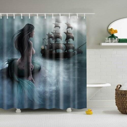 Beautiful mermaid singing Shower Curtain Washable Eco-friendly Waterproof Curtain For bathroom With Plastic Hook TZ160941
