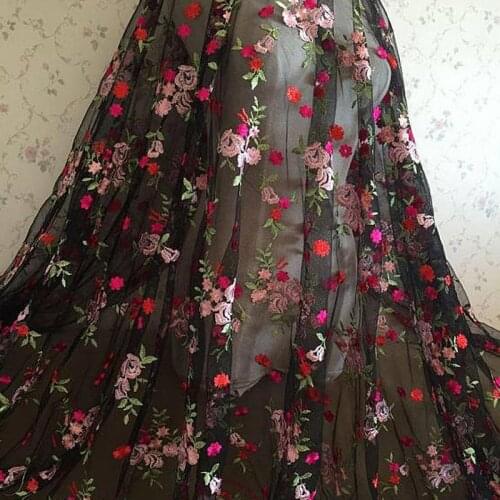 Black, white soft lace fabric floral embroidered tulle fabric for dress bridal veil floral lace fabric, by the yard
