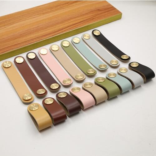 9 Colors Nordic Furniture Brass Leather Handle Drawer Handle Closet Cupboard Door Handle Eco-friendly Artificial Leather