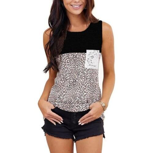 Fashion Summer Women Leopard Stitching Tanks Camis Small Vein Round Neck Sleeveless TShirt Tops Vest