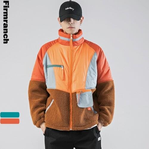 Firmranch 2020 Men/Boys Outdoor Winter/Autumn Coat Turtleneck Multicolor Patchwork Polar Fleece Padded Jacket Overcoat Hip Hop