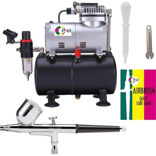 OPHIR Cake Decoration Airbrush Set Dual Action Airbrush Kit & 110V,220V Air Tank Compressor for Hobby Paint Tanning _AC090+004