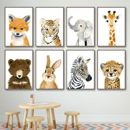 Elephant Zebra Fox Rabbit Bear Owl Giraffe Wall Art Canvas Painting Nordic Posters And Prints Wall Pictures Baby Kids Room Decor