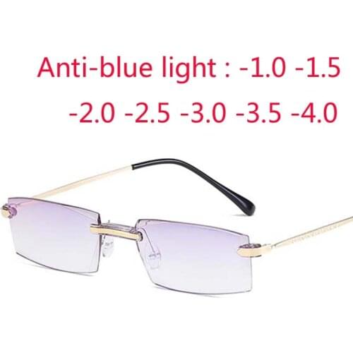 High-grade Coating Frameless Finished Myopia Glasses Women Anti-blue Light Prescription Eyeglasses -1 -1.5 -2 -2.5 -3 -3.5 -4.0