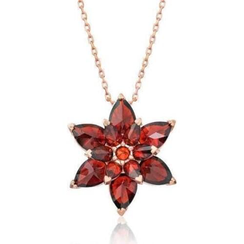 Real Silver 925 Jewelry Silver Red Lotus Flower Necklace