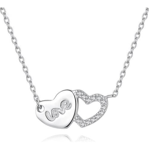 MetJakt S925 Sterling Silver Heart-Shaped Micro-Inlaid Zircon Lettered Fashion Simple Womens Necklace