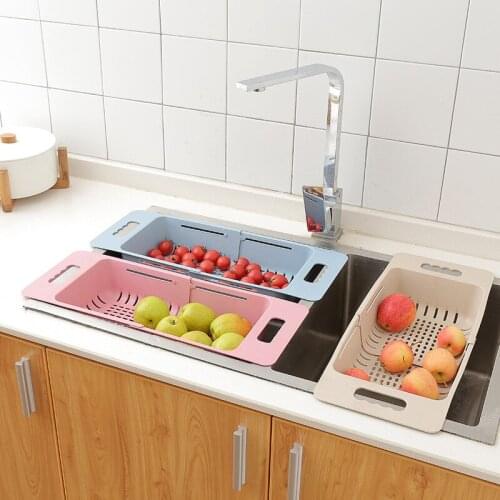 Adjustable Sink Dish Drying Rack Kitchen Organizer Plastic Sink Drain Basket Vegetable Fruit Holder Storage Rack