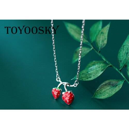 S925 Sterling Silver Sweet Red Strawberry Fruit Design Pendant Necklaces For Fashion Lady Girls Spring Summer Season Jewelry
