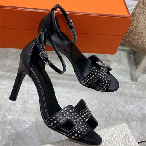 Ankle Straps Wedges Sandals Women Real Leather Sandalia Feminina Rivets Sandalias Mujer Sexy High Heels Summer Shoes