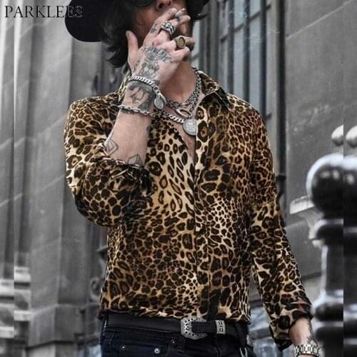 Stylish Western Cowboy Shirt Men 2021 Fashion Leopard Python Print Shirts Men Casual Social Streetwear Shirt Male Chemise Homme