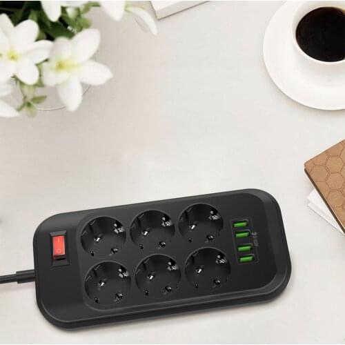 Universal Power Strip EU Plug Smart Electrical Socket Home Office Surge Protector 6 AC with 4 USB Power Strip Phone Charger Port