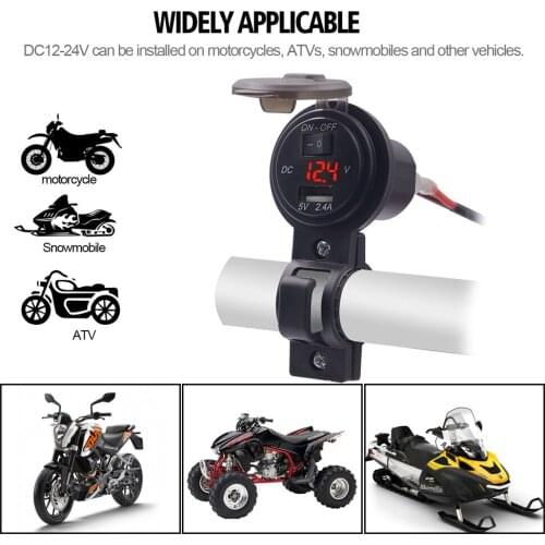 Waterproof 12V-24V Motorcycle Motorbike Handlebar USB Socket Splitter Charger Power Adapter With Switch for Mobile Phone