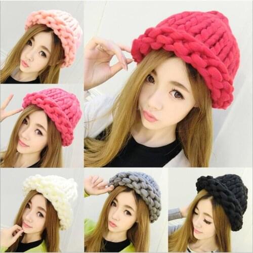High Quality 2017 New The Korean Version Fashion Knitting Wool Caps Woman shag line warm winter hats multicolor