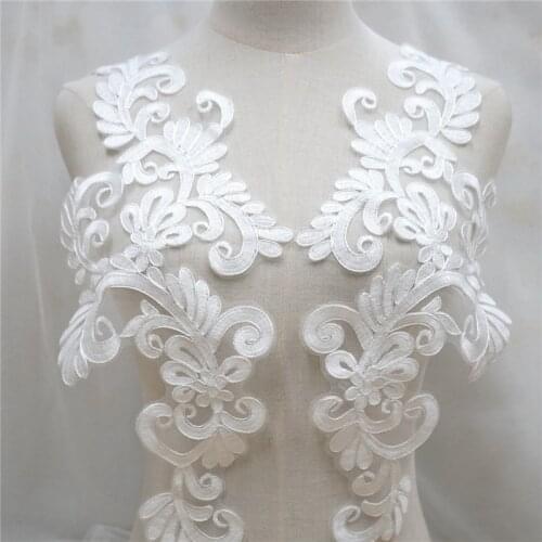 1 Mirror Pair Floral lace Applique Ivory lace patch for DIY Bride Hairband Bridal Bodice Applique Wedding Gown Bridal Dress