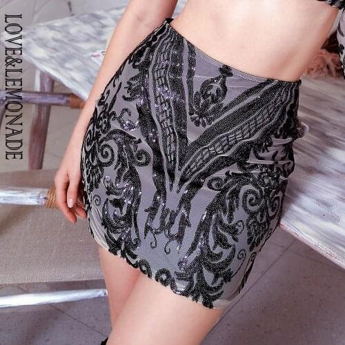 LOVE&LEMONADE Black Geometric Sequin Bodycon Skirt LM83063S