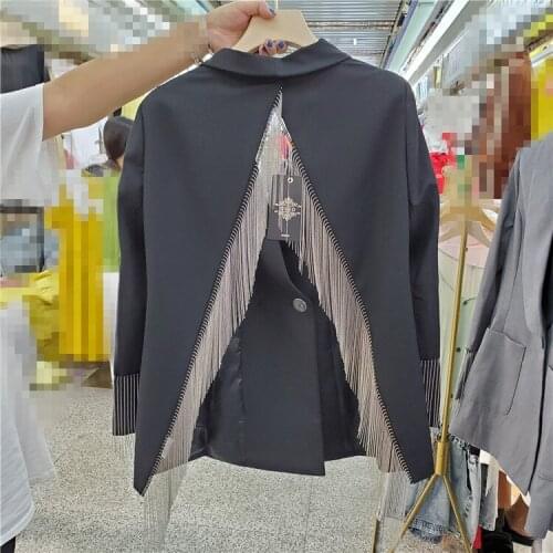 2020 Blazer Feminino Vadim Woman Casual Suit New Personality Backless Irregular Chain Tassel Decoration One Button Jacket Women