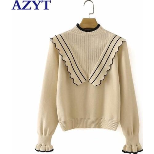 AZYT Autumn Winter Pullovers Women Sweater 2021 Mock Neck Winter Base Sweater Women Loose Jumpers Pull Femme