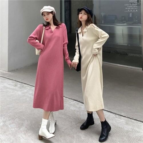 Women Long Sweater Dress Winter Loose Knitted Long Dresses Plus Size Women Maxi Dress
