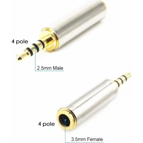10pcs/lot Golden Plated 4 Pole 2.5 mm Male to 4 Pole 3.5 mm Female Audio Stereo Adapter Plug Converter Headphone Jack