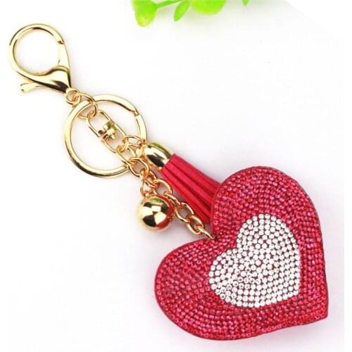 10 Colors PU Leather Keychain Girls Romantic Rhinestone Key Holder Heart Design Pendant Key Rings Rhinestone Bag Keychain Gift