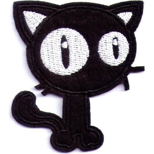 Pet Black Cat punk Bike Biker Embroidered Applique Iron On patch (size is about 5.1 * 5.8 cm)