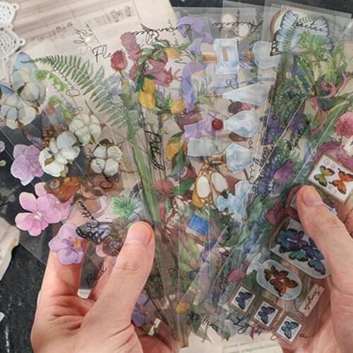 6pcs Vintage Plants Flowers PET Stickers for DIY Craft Diary Journal Scrapbooking Photo Album Decoration Label Sticker