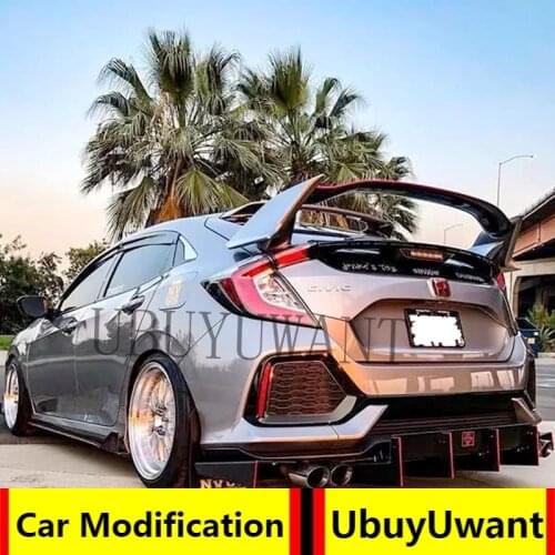 For Honda Civic Hatchback 2017 -2019 Type-R ABS Plastic Unpainted Color Rear Roof Spoiler Wing Trunk Lip Boot Cover Car styling