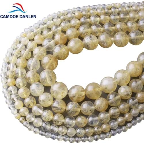 Smooth Stone Beads Yellow Citrines Quartz Crystal Loose Beads 4 6 8 10 12MM Diy Beads For Jewelry Making Accessories