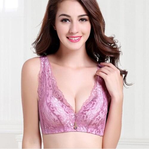 Sanderala Cotton Sexy Women Lingerie Lace Plunge Underwear Padded Push Up Wirefree Deep V Comfortable Soft Breathable Girl Bra