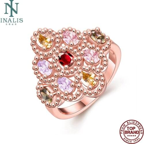 INALIS Geometric Color 5A Clear Cubic Zirconia Rings For Women Rose Gold Plated Romantic Wedding Female Ring Fashion Jewelry