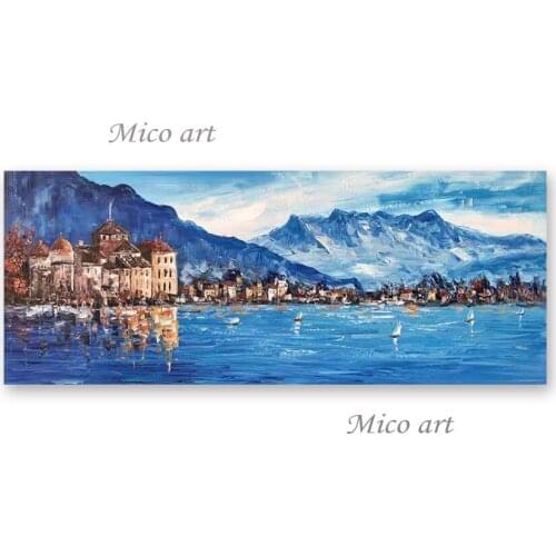 Large Canvas 1 Panel Wall Art Mediterranean Scenery Picture Paintings Hand-painted Abstract Seascape Oil Painting Wall Decor Art