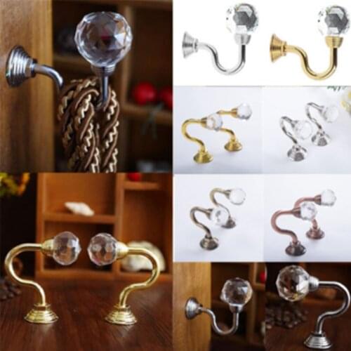 2PCS Solid Luxury Crystal Ball Glass Curtain Holdback Wall Tie Back Hooks Hanger Holder Curtain Wall Hooks