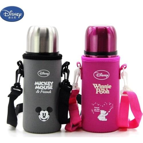 Disney 350ml Cartoon Mug 304 Stainless Steel Baby Drinking Cup With Rope With Cup Cover Shatter-resistant Leak-proof Safety Cup