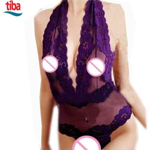 Summer Purple Black Sexy Lingerie Women 2021 One Piece Sexy Lace suit Babydoll Halter Sleepwear Sexy Hot Erotic Costumes Porn