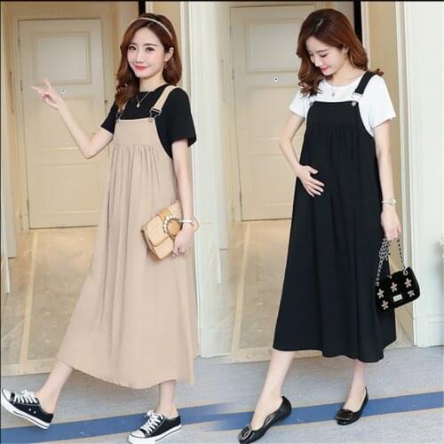 Summer Maternity Clothing Loose Strap Maternity Overalls Dress For Pregnant Women Suspender Dresses Long Pregnancy Dresses