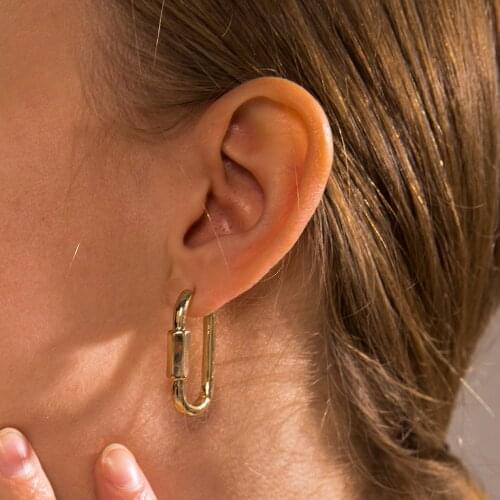 Minimalist Geometric Polygonal Spiral Buckle Lock Shape Earrings for Women Vintage Gold Color Oval Small Hoop Earrings Jewelry