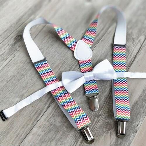 Fashion Kids Suspenders Set 3 Clip-on Y Back Colorful Elastic Braces Bow Tie Set Clothing Accessories For Girls Boys