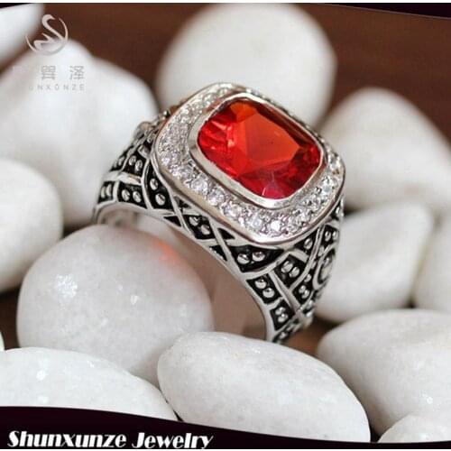 SHUNXUNZE Engagement wedding rings for men and women Red and white Cubic Zirconia Panic buying Rhodium plated R430 size 6 7 8 9