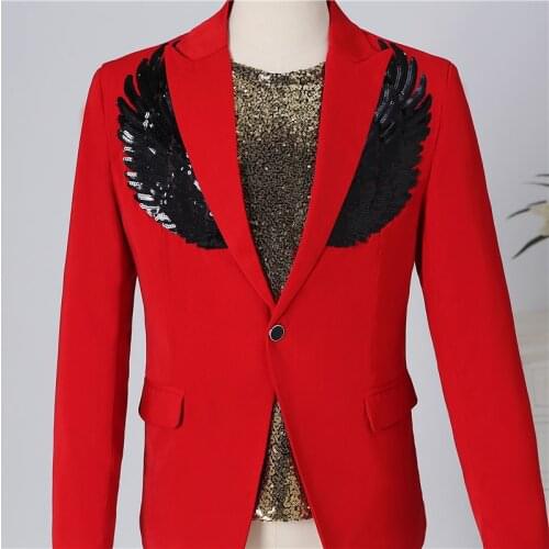 New Korean mens wing sequined black red white suit wedding stage host performance suit studio plus size mens blazer suit coat