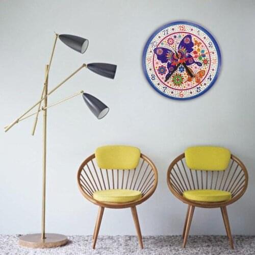 203F Purple Butterfly DIY Clock Diamond Painting Kits , Wall Decor with Colorful Diamonds ,Kids Arts and Crafts Kit Includes