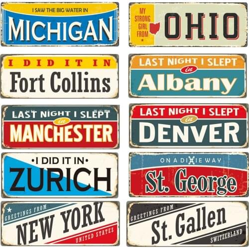 City Name License Plate Bar Wall Decoration Tin Sign Vintage Metal Sign Home Decor Painting Plaques Poster