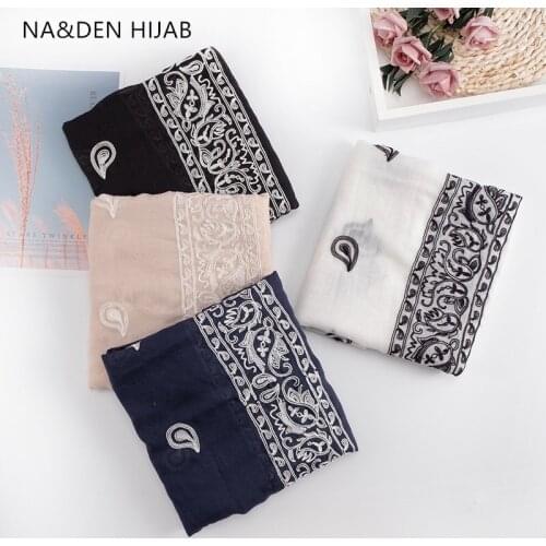 NEW Solid viscose cotton scarf with Paisley Embroidered scarf muslim women hijabs wraps fashion bandana 10pcs/lot fast shipping