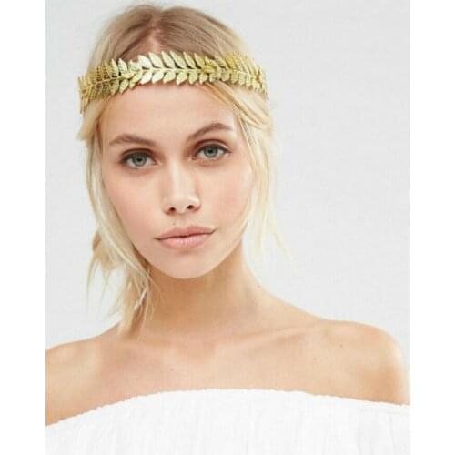 Simple Fashion Lady Metal Leaf Shape Round Crown Headband Retro Gold Color Olive Leaf Laurel Round Headband Party Headgear