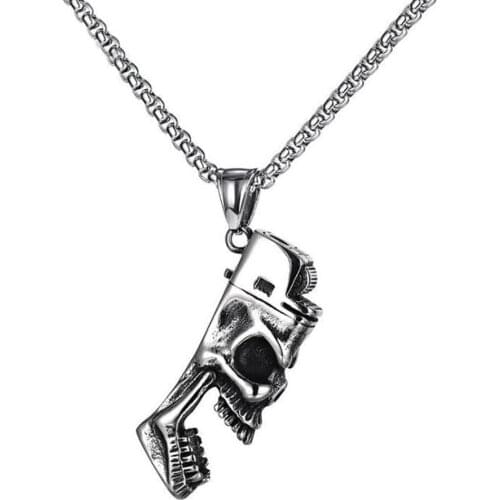 Stainless Steel Punk Rock Halloween Skull Pendant Necklace Fashion Mens Jewelry Gift For Him with Chain