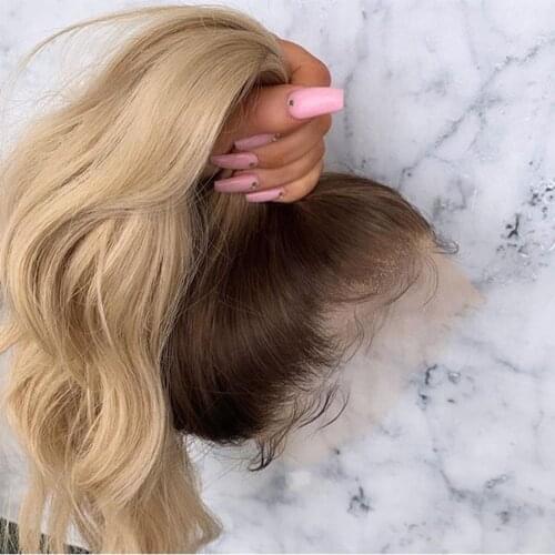 Ombre Blonde With Dark Roots Lace Front wig Wavy Pure Ash Honey Blonde 13*4 Lace Front Human Hair Wigs Pre Plucked Brazilian